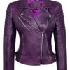 Women Purple Motorcycle Biker Real Leather Jacket Lambskin Leather Top Slim fit